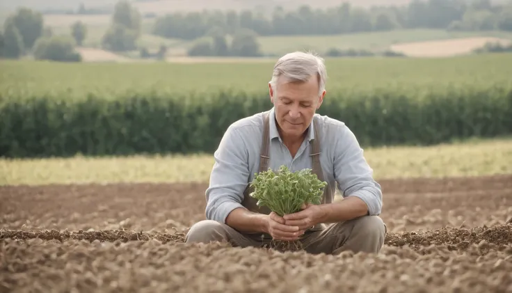 HD graphics, hight resolution, A farmer in a heart-shaped field, Examine the seeds you have sown