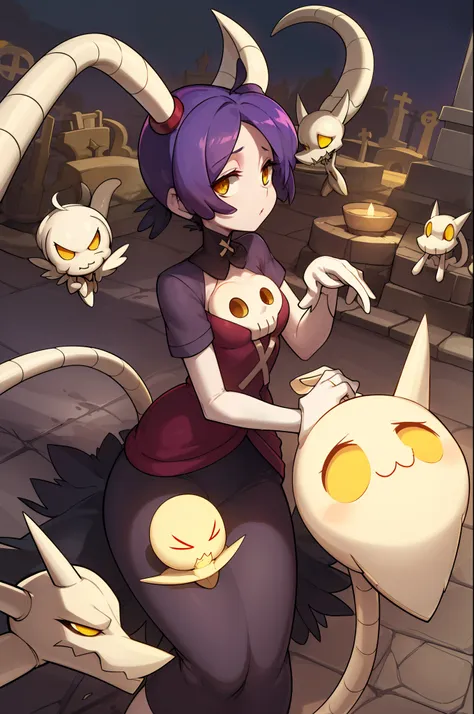 squigly, con pelo cafe, cementerio de noche con luna