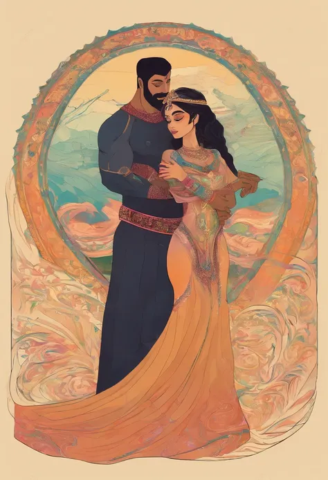 Arab princess in the arms of a strong and muscular Azerbaijani man