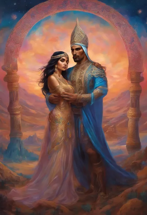 Arab princess in the arms of a strong and muscular Azerbaijani man