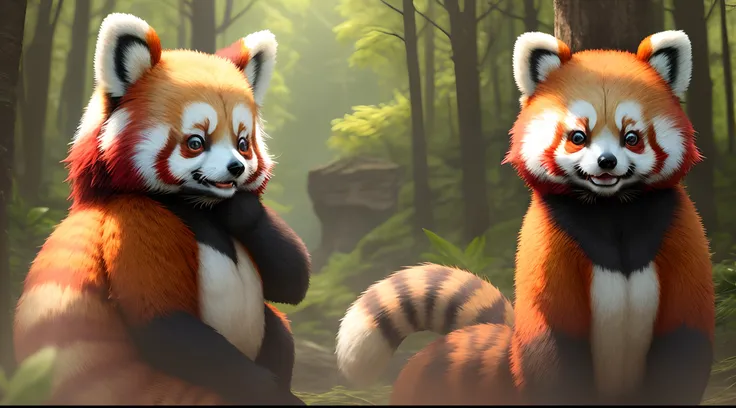 Human with red panda ears and tail