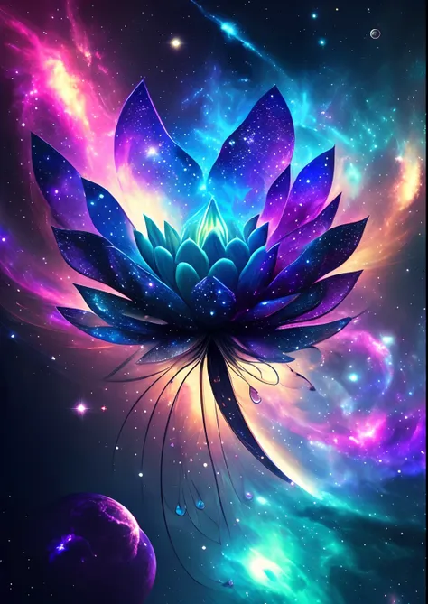 dreamlikeart, galaxy, outer space, nebula, star, [cyberpunked] Lotus from the stars (star:1.5),