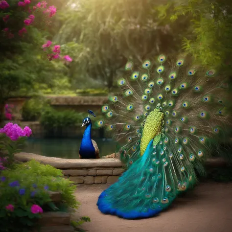 Peacock in thé paradise garden.