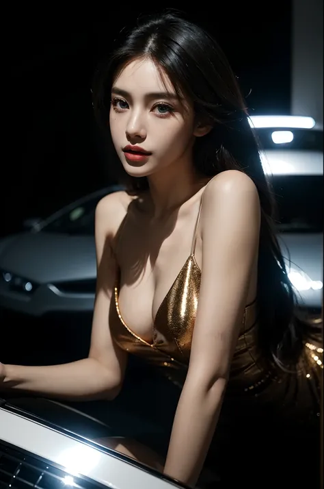 (Best quality,4K,8K,A high resolution,Masterpiece:1.2),Ultra-detailed,(Realistic,Photorealistic,photo-realistic:1.37),Car model,korean beautifull girl,mesmerizing looks,stunning features,Perfectly styled hair,Beautiful eyes with long eyelashes,Full and lus...