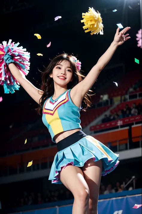 Beautiful Korean idol cheerleader
posters,Painting,high resolution,Ultra-detailed,Realistic:1.37,Vivid colors,hdr,Studio lighting,Sharp focus,
Dance energetically,Smiling happily,Perfect makeup,Stunning costumes,
crowd cheering,exciting atmosphere,dynamicp...