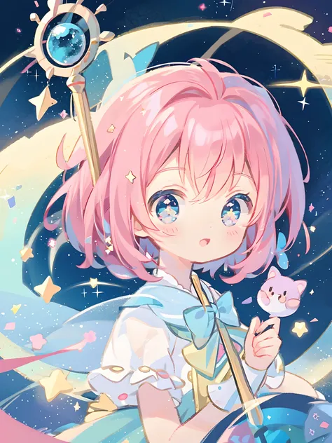 k hd，Anime girl with wand and star wand in her hand, portrait of magical girl, sparkling magical girl, magical little girl, cardcaptor sakura, clean and meticulous anime art, magical girl anime mahou shojo, beautiful anime art style, cute anime girl portra...