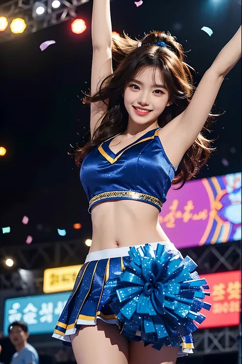 Beautiful Korean idol cheerleader
posters,Painting,high resolution,Ultra-detailed,Realistic:1.37,Vivid colors,hdr,Studio lighting,Sharp focus,
Dance energetically,Smiling happily,Perfect makeup,Stunning costumes,
crowd cheering,exciting atmosphere,dynamicp...