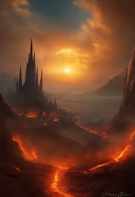 , paisagem do inferno, O fundo do inferno, A batalha final no inferno, Apocalyptic landscapes!!!!!, Mustafar, The Ruins of Hell, ! Apocalyptic landscapes!!, Soberbo D & D A Arte do Sol Escuro, Portas do Inferno, Portas do Inferno, arte conceitual de world ...