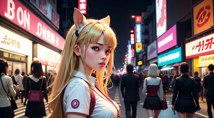 Make a picture of GTA-style kabukicho with girls dressed as rabbits