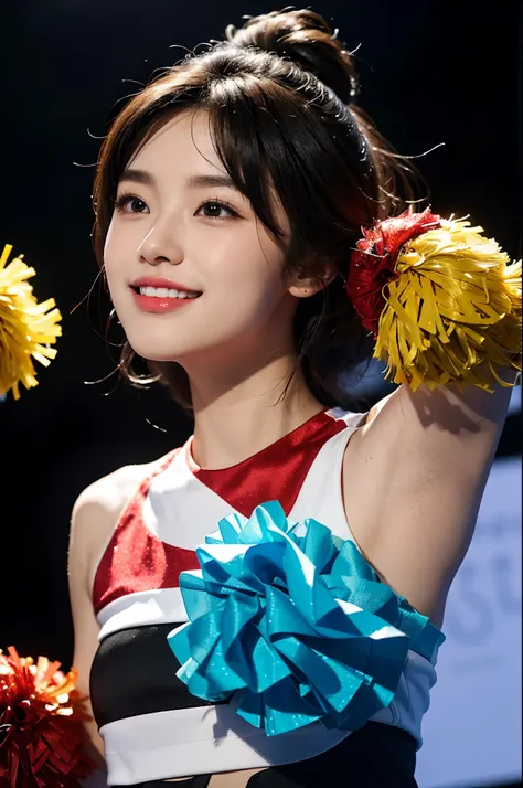 Beautiful Korean idol cheerleader
posters,Painting,high resolution,Ultra-detailed,Realistic:1.37,Vivid colors,hdr,Studio lighting,Sharp focus,
Dance energetically,Smiling happily,Perfect makeup,Stunning costumes,
crowd cheering,exciting atmosphere,dynamicp...