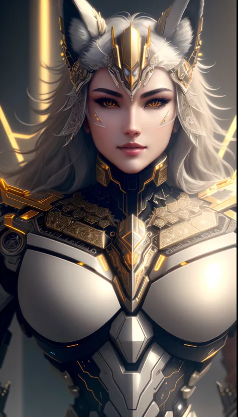 Wolf - the futuristic biomechanical android, beautiful natural soft light, rim light, gold fractal details, metallic fine lace, muscular, mandelbot fractal anatomical, diamond, facial muscles, elegant, ultra detailed,