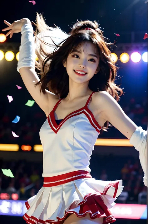 Beautiful Korean idol cheerleader
posters,Painting,high resolution,Ultra-detailed,Realistic:1.37,Vivid colors,hdr,Studio lighting,Sharp focus,
Dance energetically,Smiling happily,Perfect makeup,Stunning costumes,
crowd cheering,exciting atmosphere,dynamicp...