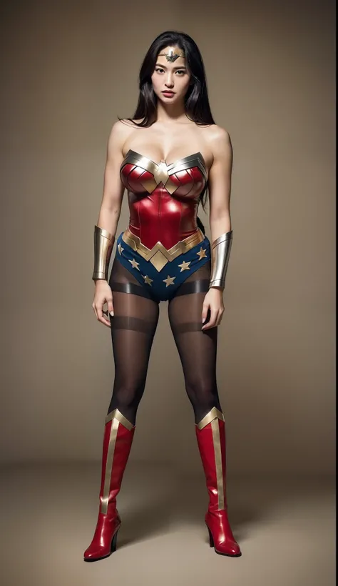 (((Make the most of the original image)))、(((Wonder Woman Costume)))、(((Eyes closed)))、(((Anguished facial expressions)))、(((lustrous dark hair)))、(((hanged)))、(((Feet must necessarily be worn with black tights)))、(((You need to wear red boots)))、((Top ima...