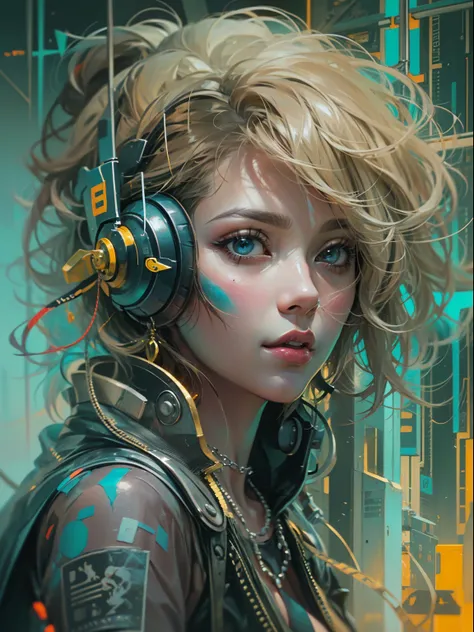 (HOMBRE CYBERPUNK) Anime painting of young Asian cyberpunks, Cabello cyberpunk sin forma, dynamic  pose, Poses elegantes, colores brillantes, arte conceptual de Carne Griffiths y Wadim Kashin, Antecedentes cyberpunk, Belleza abstracta, near perfection, For...