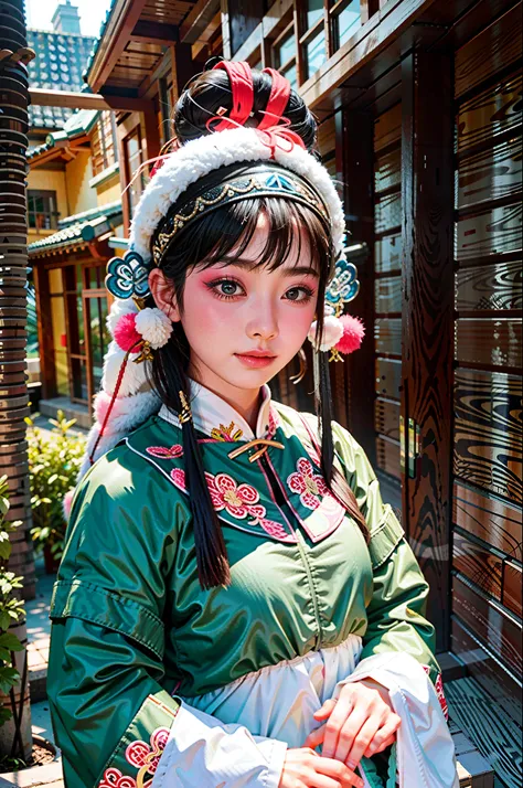 1girll， wearing a costume，peking opera performance，独奏， looking at viewert， （young cute and beautiful 18 year old girl：1.4）， 3d 脸...