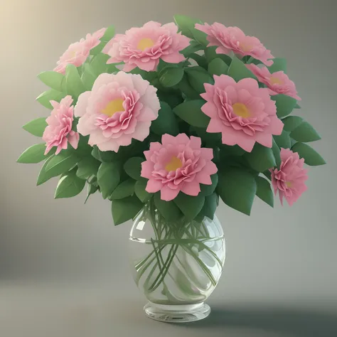 there is a vase with pink flowers in it on a table, hyper realistic detailed render, photorealistic illustration, hyper realistic 3 d render, ultra realistic 3d illustration, 3 d hyper realistic render, hyper realistic render, highly detailed render, photo...