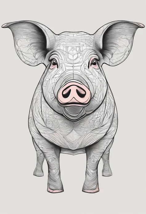 Close-up of pig front head，The lines are smooth and beautiful，Abstract exaggeration，higher details