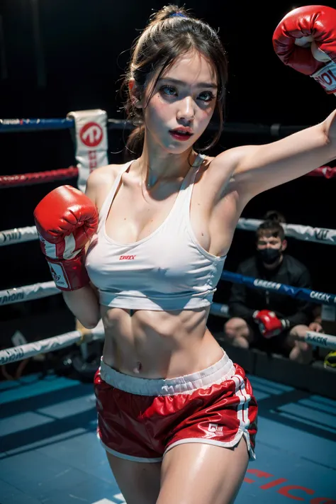 (original) , (very detailed wallpaper) , (best quality) , (masterpiece) , photographic reality, realistic, very detailed illustrations, (1 girl) , beautiful eyes, (delicate face) , perfect detail, (super complex details) , (boxing girl) , (aggressive punch...