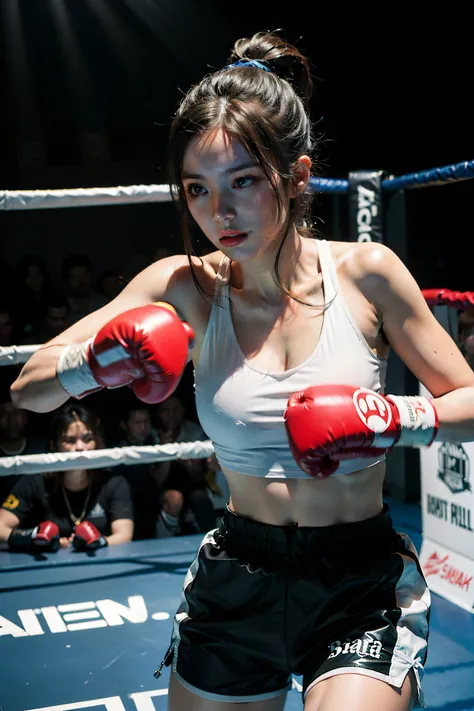 (original) , (very detailed wallpaper) , (best quality) , (masterpiece) , photographic reality, realistic, very detailed illustrations, (1 girl) , beautiful eyes, (delicate face) , perfect detail, (super complex details) , (boxing girl) , (aggressive punch...