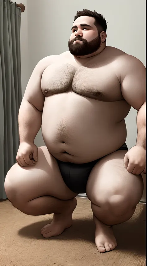 The chubby strong man knelt, The upper body is naked