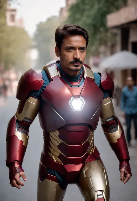 Indian iron man, wearing indian clothes, walking on indian streets