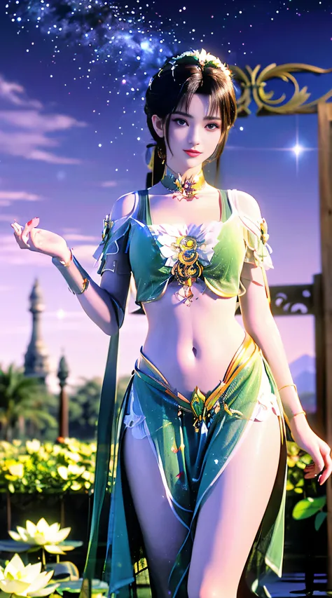 (((1 fairy standing on a lotus pond))), ((())), hair jewelry, double tail, (exquisite jewelry), flawless beautiful face of goddess Athena ,((white lace bikini with exquisite details)), legendary goddess, symbolic goddess, sparkling beautiful goddess style,...