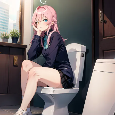 Hoshino (blue archive), Sitting on the toilet, Thinker on the toilet.