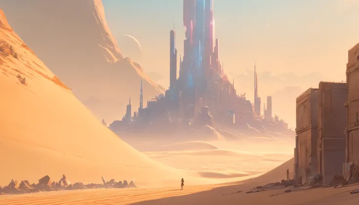 Dune concept art，Clean and neat tones， Sci-fi base scene， Huge scene， Square-shaped complex， Soviet aesthetic architecture， huge buildings， There are many spaceships in the air， Size contrast， crowd of Soldiers versus soldiers， Big scenes of war， smog， epi...