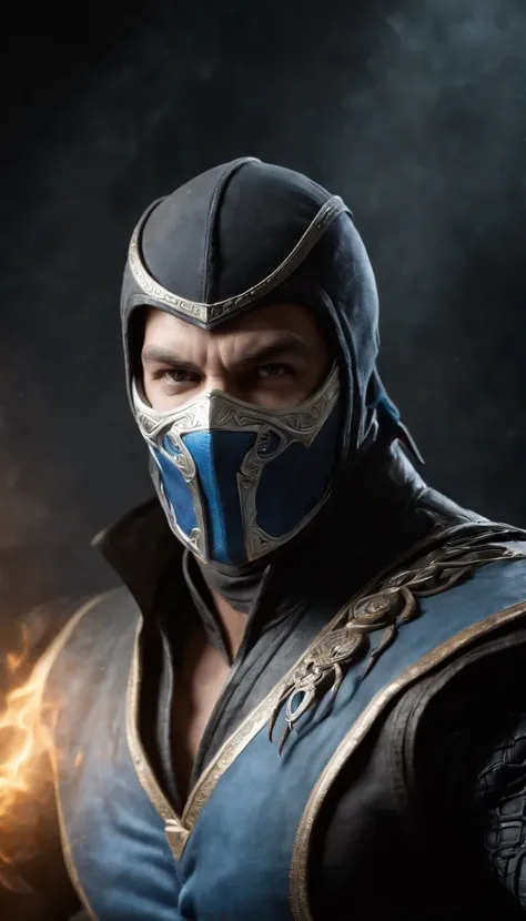 ((Subzero do Mortal Kombat, ultra realistic)), (((corpo inteiro))), ((perfect hands)), atordoante, hyper realistic, octan render, surrounded by the effect of smoke and lightning, Estilo Mortal Kombat, Fundo antigo, elegante, atordoante, (papel de parede), ...