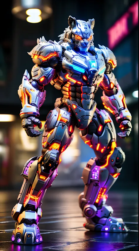 FUTURISTIC HELL TIGER, MECHANICAL ARMOR, TRANSPARANT, MUSCLE BODY