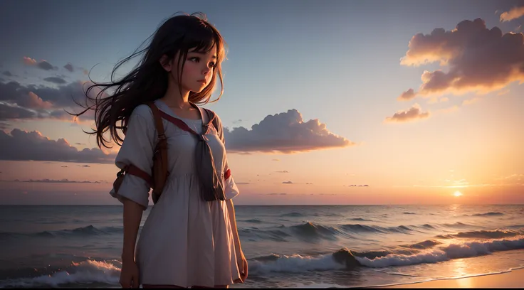 a girl on sea sunset realistic