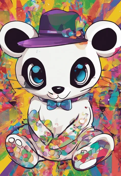 Cute panda depicted all over，largeeyes，Cute pose，Painting of cute bear in hat，Popular at the art station，Wear sportswear，Detailed, Ultra-realistic rendering，Street style，Cute pose，planet of cats，Stylish clothes，urbansamurai，Mewtwo，8 1 5，Animate