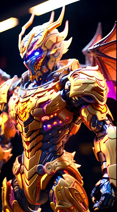 GOLDEN DRAGON, DRAGON WINGS, MECHANICAL ARMOR, TRANSPARANT, MUSCLE BODY