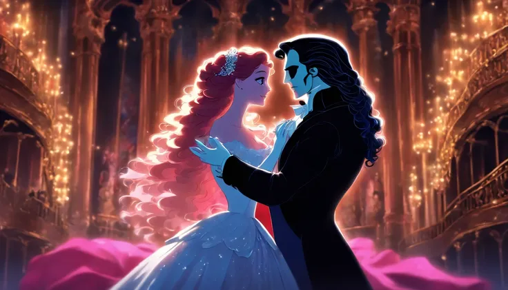 Musical illustration、Phantom of the Opera、The scene where the Phantom and Christine look at each other on the opera stage