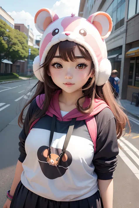 Hamster headgear、female high-school student、kawaii、Muchimuchi、Plump