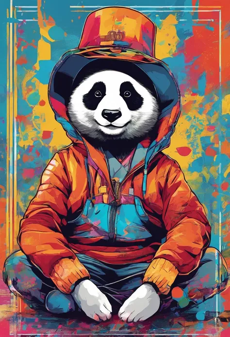 Half-body depiction，Cute and cute panda，largeeyes，Cute pose，Painting of cute bear in hat，Wear trendy sportswear，Detailed, Ultra-realistic rendering，Street style，Cute pose，Stylish clothes，Animate