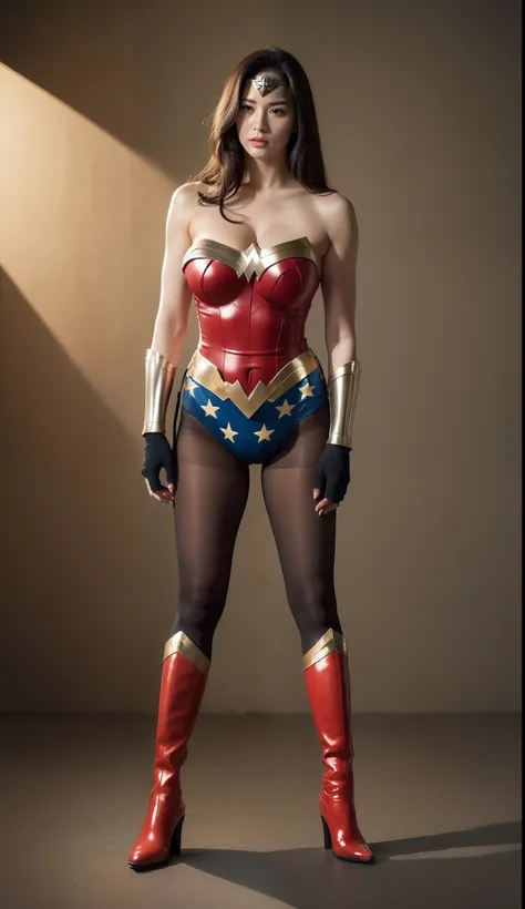 (((Make the most of the original image)))、(((Wonder Woman Costume)))、(((You must always close your eyes)))、(((Anguished facial expressions)))、(((lustrous dark hair)))、(((Must be hanged without fail)))、(((Feet must necessarily be worn with black tights)))、(...