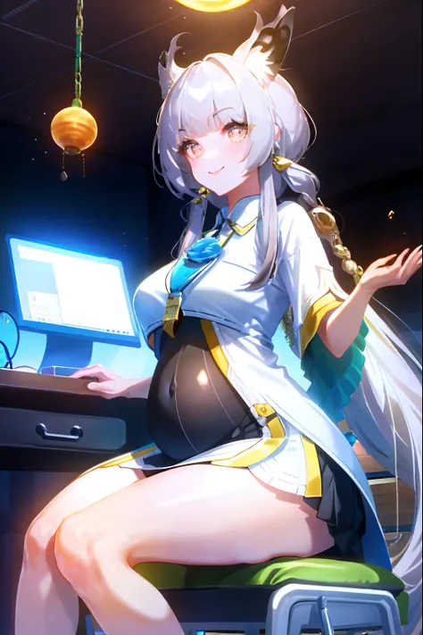 1girll， 独奏， （（white  shirt））， black thighhigns， nedium breasts，， 校服， office backdrop， a black skirt， pleatedskirt， office room， ...