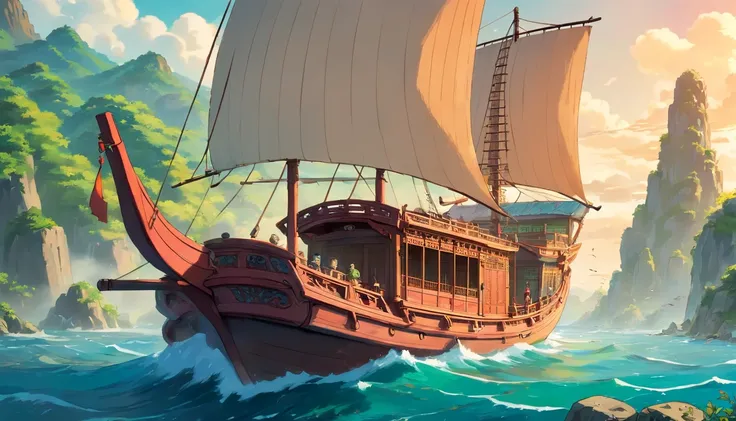 Ancient China Small Sailing Ship