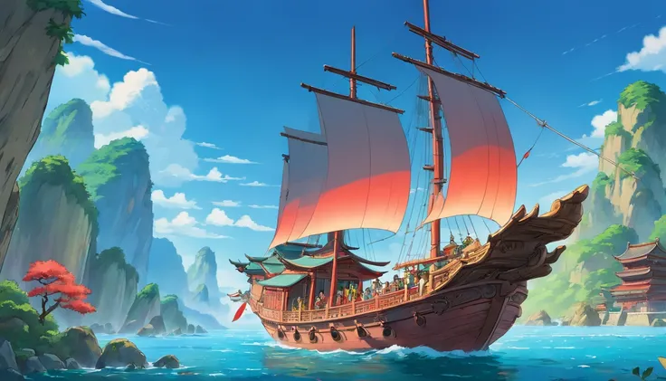 Ancient China Small Sailing Ship