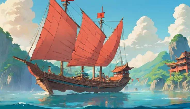 Ancient China Small Sailing Ship