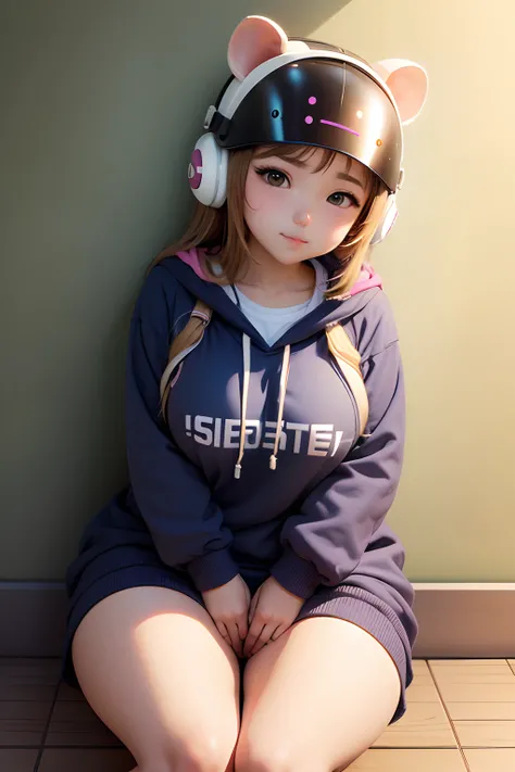 Hamster headgear、Female college student、kawaii、Thick、Muchimuchi、Plump、Sitting leaning against the wall、Open legs、Being caressed on the genitals、Love juice is dripping、feels good！