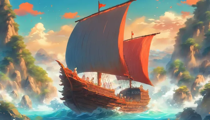 Chinese Ancient Times，A small sailing ship