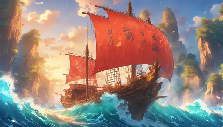 Chinese Ancient Times，A small sailing ship