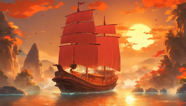 Chinese Ancient Times，A small sailing ship