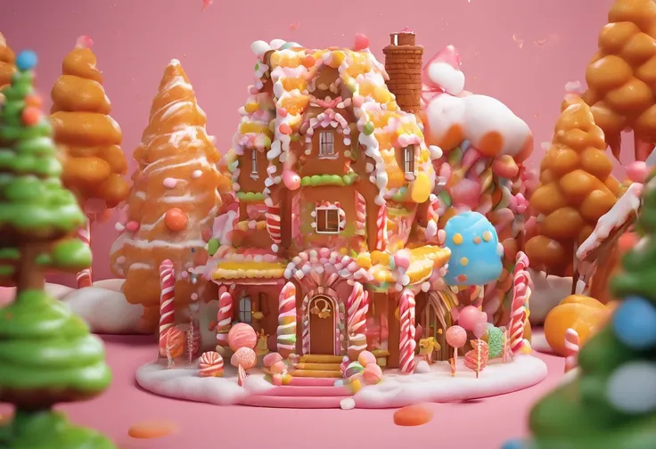 candy house in middle of the forest, gingerbread, sweet CASTLE, candy world, marshmallow , generative by AI