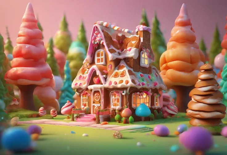 candy house in middle of the forest, gingerbread, sweet CASTLE, candy world, marshmallow , generative by AI