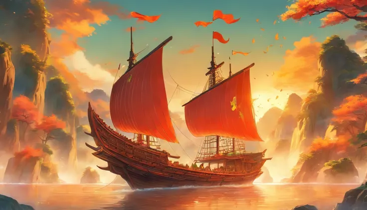 Chinese Ancient Times，A small sailing ship