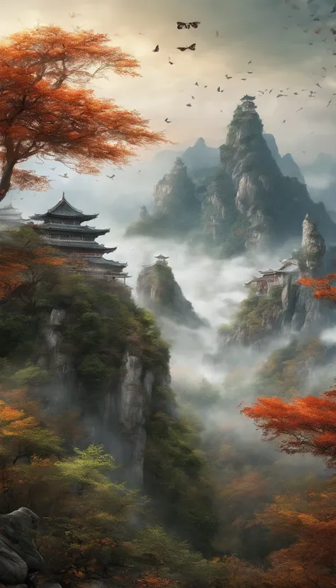 Hengshan Mountain is shrouded in dense mist, which is definitely a dreamy scene in a fairyland. Butterflies are dancing in the air, and their light wings twinkle in the mist. The mist is swirling around the peaks, revealing the beautiful scenery of deep au...