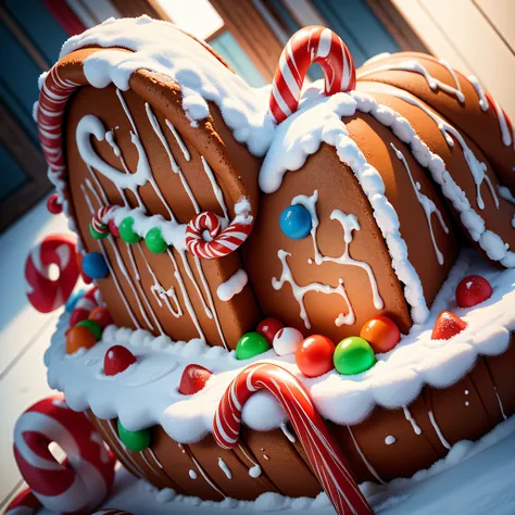 Gingerbread House: A delightful scene featuring a colorful gingerbread house decorated with candy canes, gumdrops, and icing.